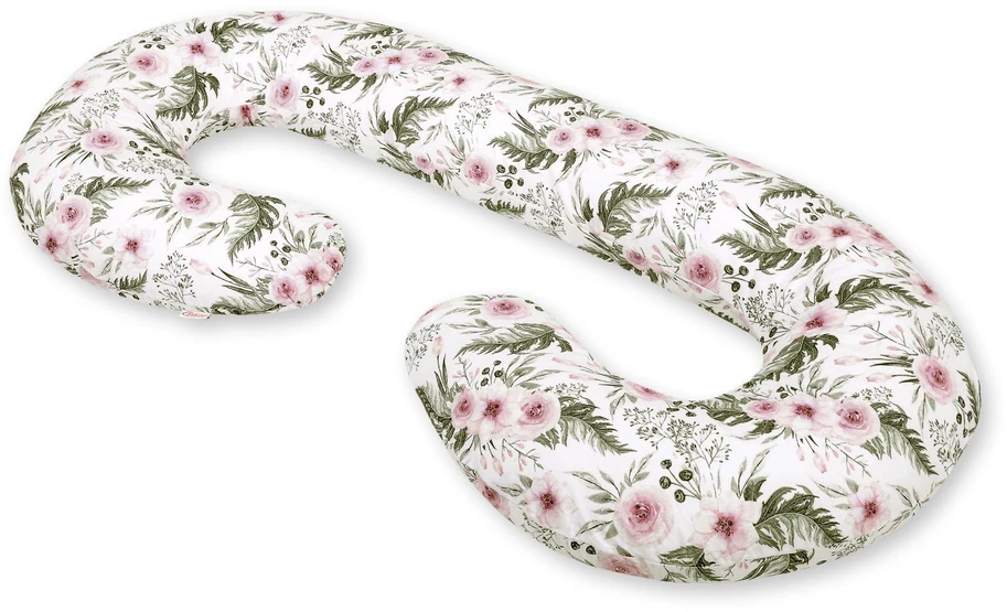 Nėštumo pagalvės užvalkalas C formai, medvilninis, „Romantic Peonies“