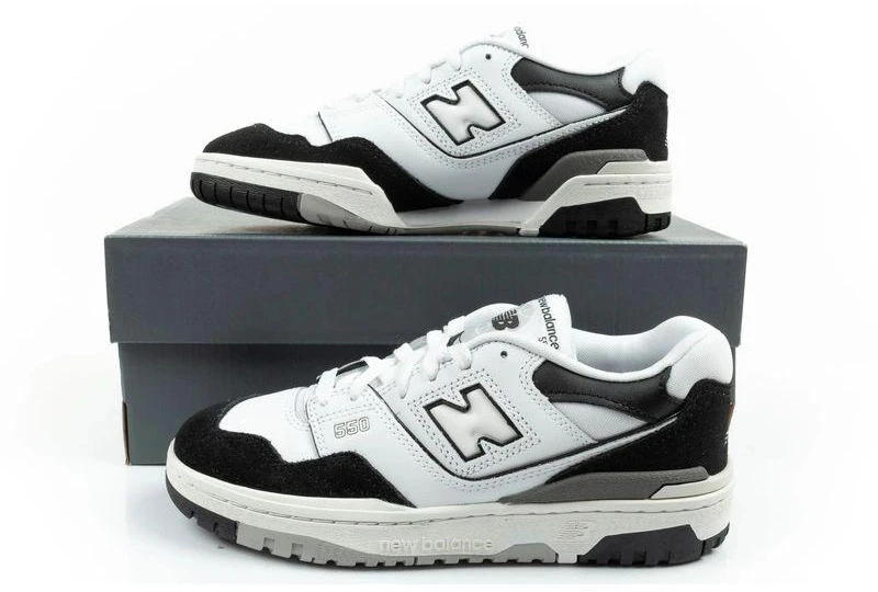 New Balance 550 jaunimo sportiniai bateliai odiniai madingi juodi balti