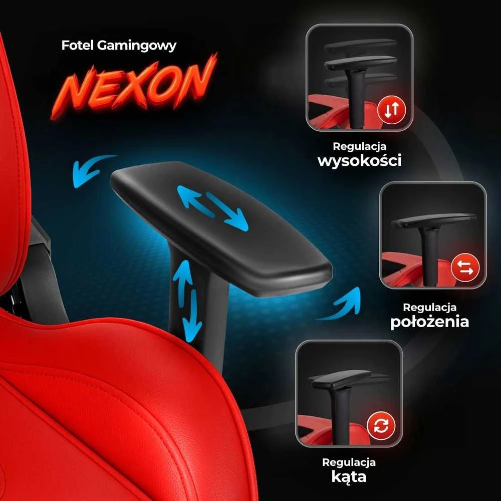 NEXON raudona pasukama žaidimų kėdė – komfortas ir stilius kiekvienam žaidėjui