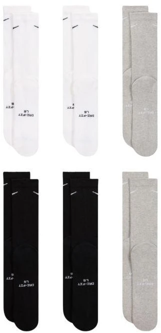 Nike Everyday Elevated kojinės, 6 poros, baltos, juodos, pilkos spalvos HQ8021 903