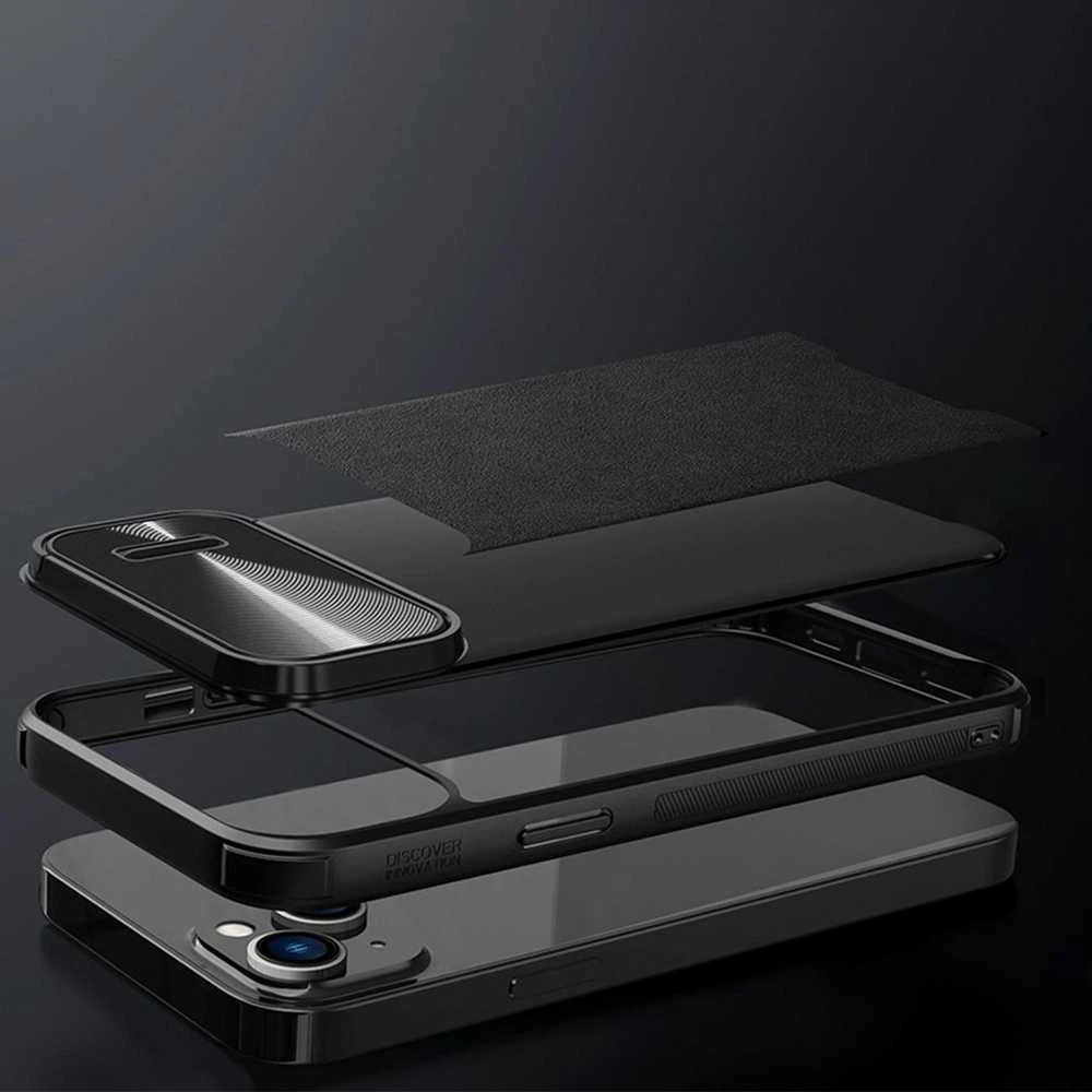 Apple iPhone 14 Plus Nillkin Camshield Leather S dėklas juodos spalvos