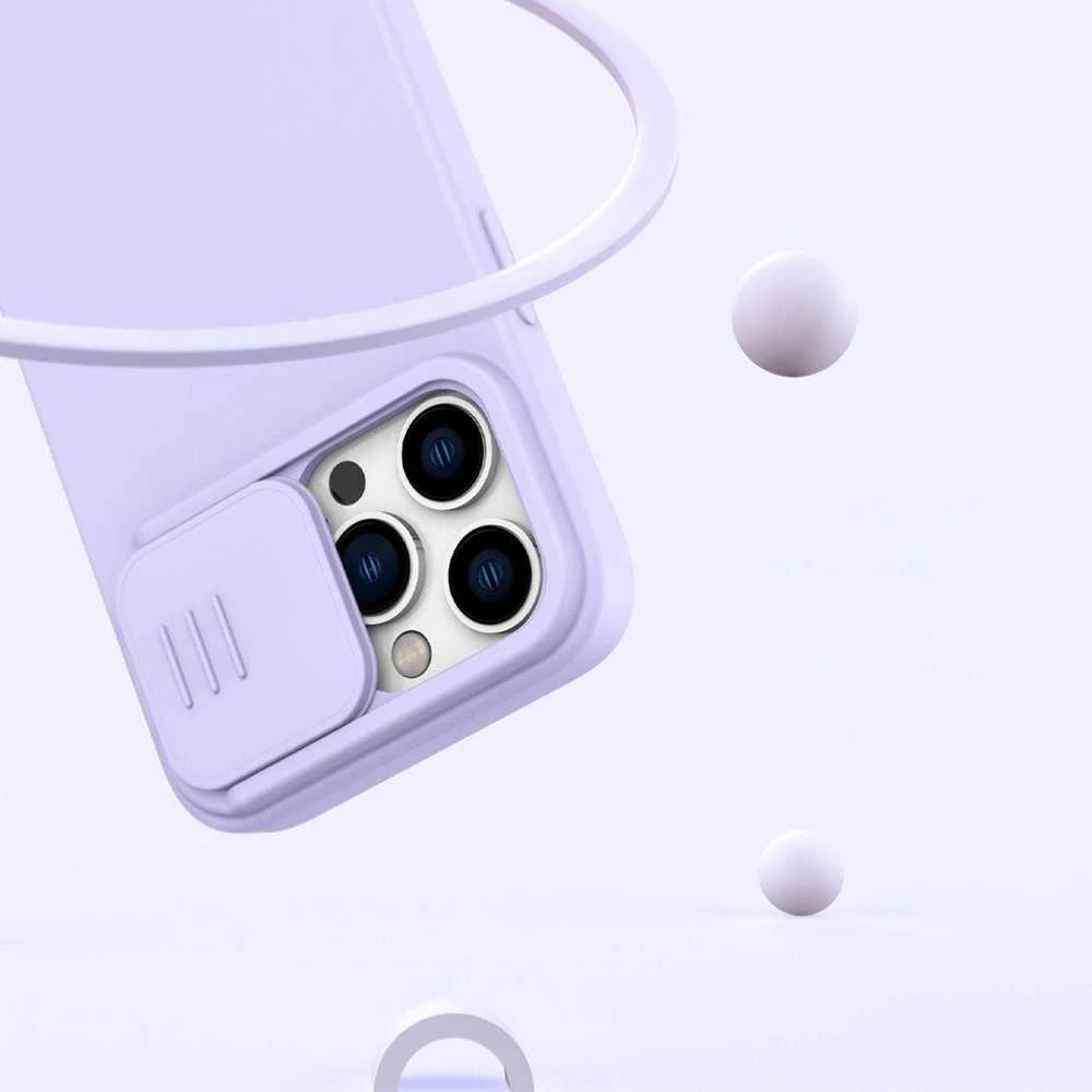Nillkin CamShield Silky Silikoninis dėklas iPhone 14 Pro Max Silicone Cover with Camera Protector dėklas telefonui mėlynos spalvos