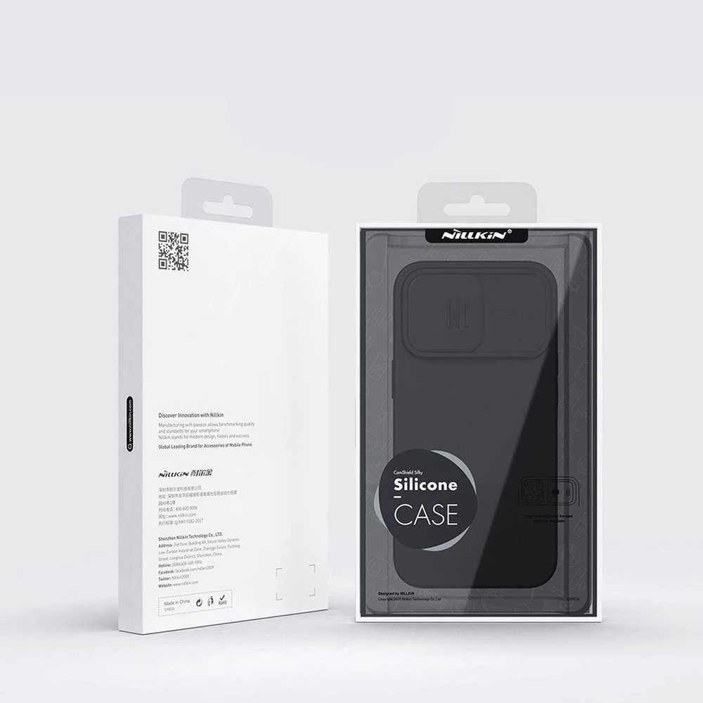 Nillkin CamShield Silky Silikoninis dėklas iPhone 14 Pro Max Silicone Cover with Camera Protector dėklas telefonui mėlynos spalvos