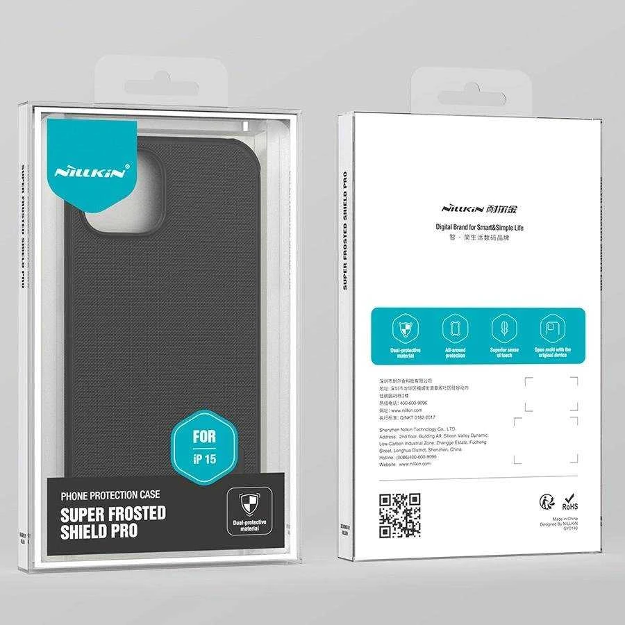 Dėklas Nillkin Super Frosted Shield Pro Apple iPhone 15 Plus juodas