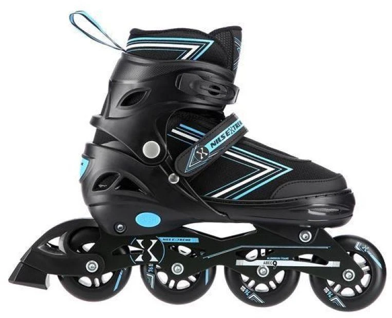 Riedučiai/ledo ritulio pačiūžos Nils Extreme NH11912 juodi-mėlyni - PU70 mm/82A (S 31-34)