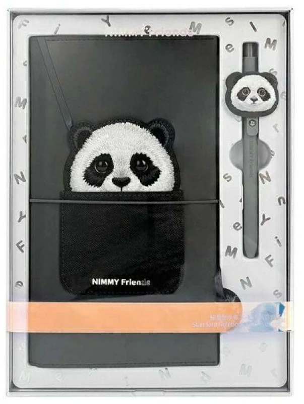 Nimmy rinkinys 2in1 užrašų knygelė + rašiklis juodos spalvos Big Eyed Pet 2.0 Panda