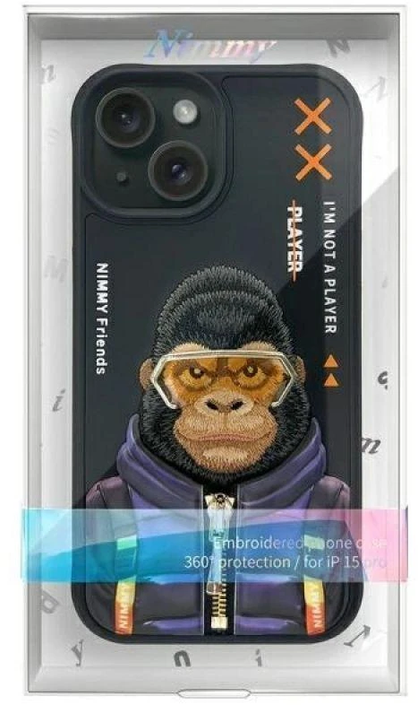 Nimmy dėklas iPhone 15 6.1" juodos spalvos Cool&Cute 2.0 Monkey