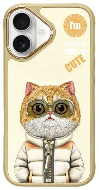 Dėklas Nimmy Apple iPhone 16 6.1" chaki spalvos, „Cool&Cute 2.0“ katės spalvos