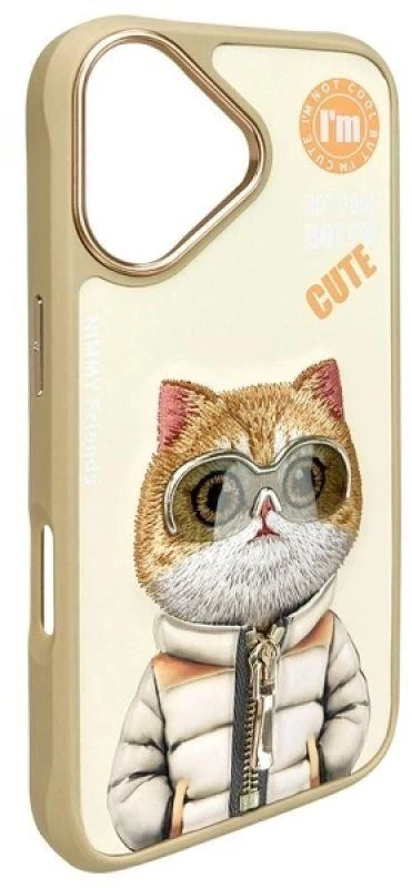 Dėklas Nimmy Apple iPhone 16 6.1" chaki spalvos, „Cool&Cute 2.0“ katės spalvos
