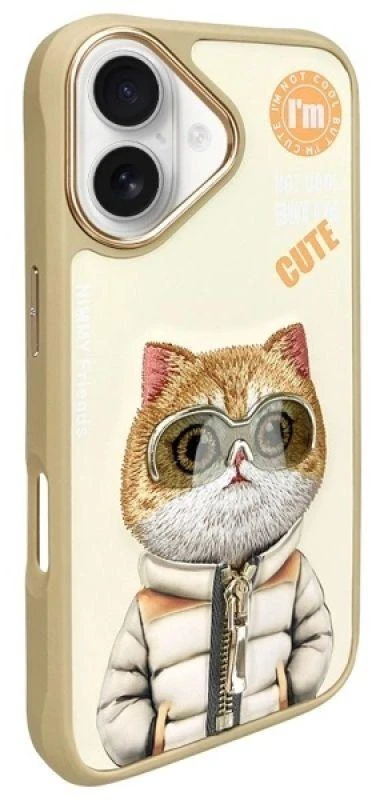 Dėklas Nimmy Apple iPhone 16 6.1" chaki spalvos, „Cool&Cute 2.0“ katės spalvos
