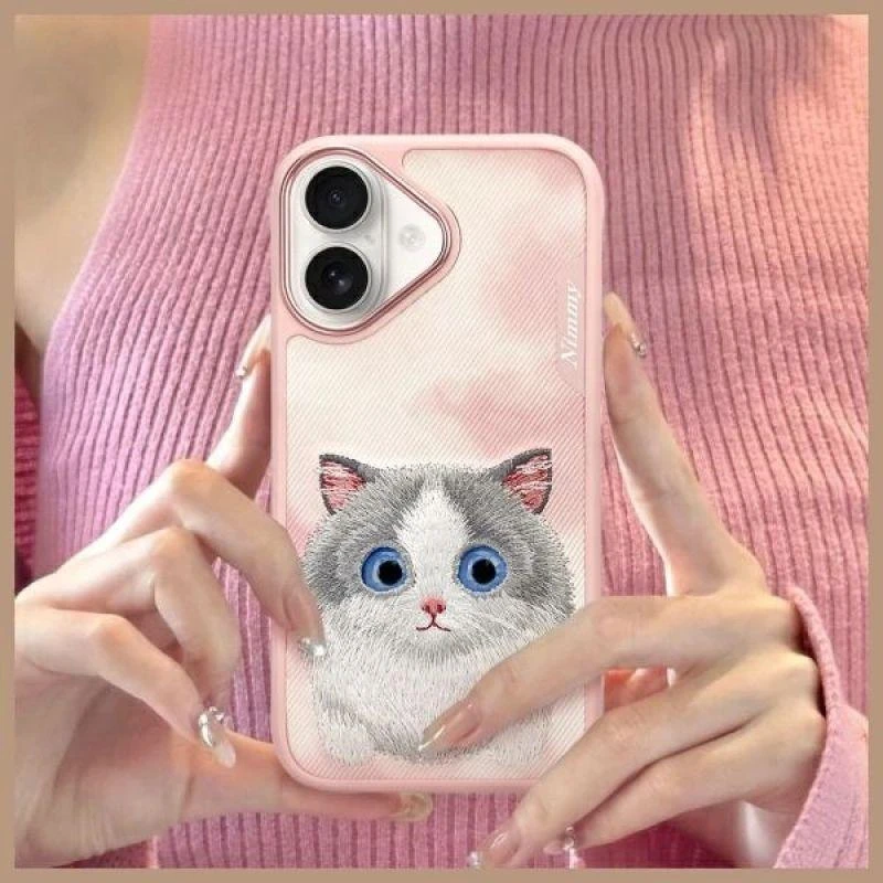 Nimmy dėklas Apple iPhone 16 6.1″ rožinės spalvos Big Eyed Pet 2.0 Cat