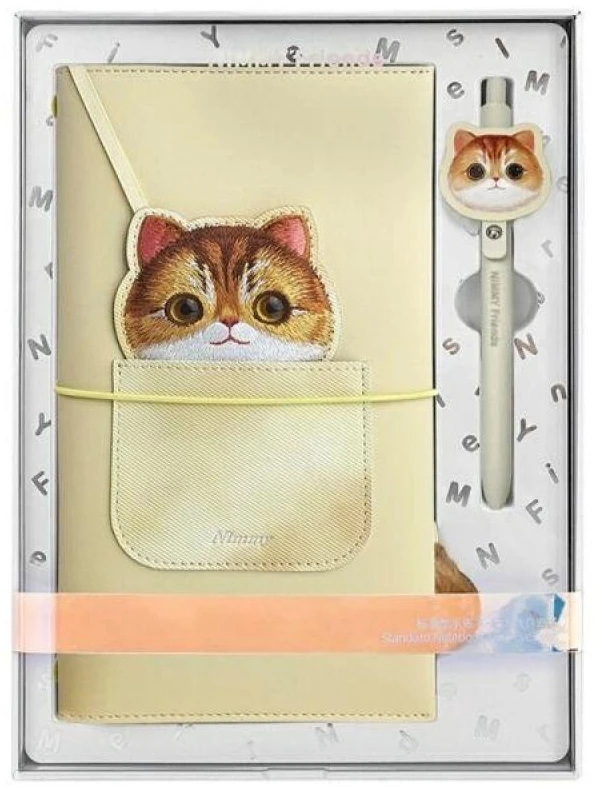 Nimmy rinkinys 2in1 užrašų knygelė + rašiklis haki spalvos Big Eyed Pet 2.0 Cat