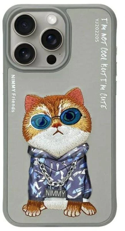 Nimmy Apple iPhone 15 Pro Max 6.7" dėklas telefonui pilkos spalvos Glasses Cool Cat