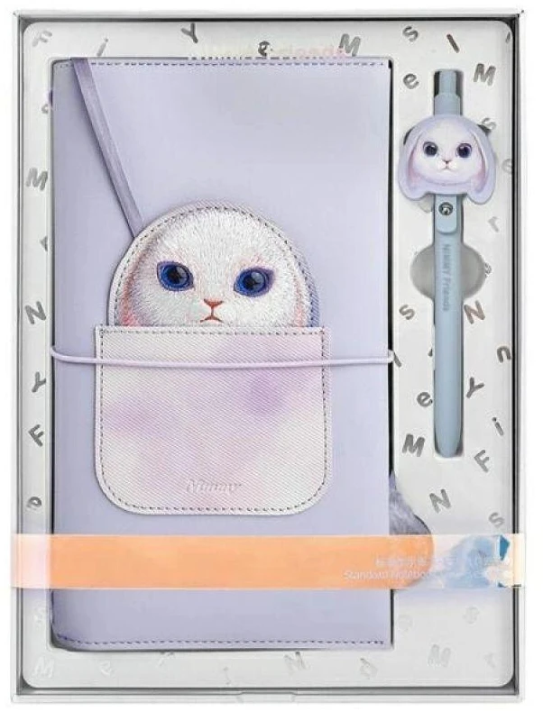 Nimmy rinkinys 2in1 užrašų knygelė + rašiklis violetinės spalvos Big Eyed Pet 2.0 Rabbit