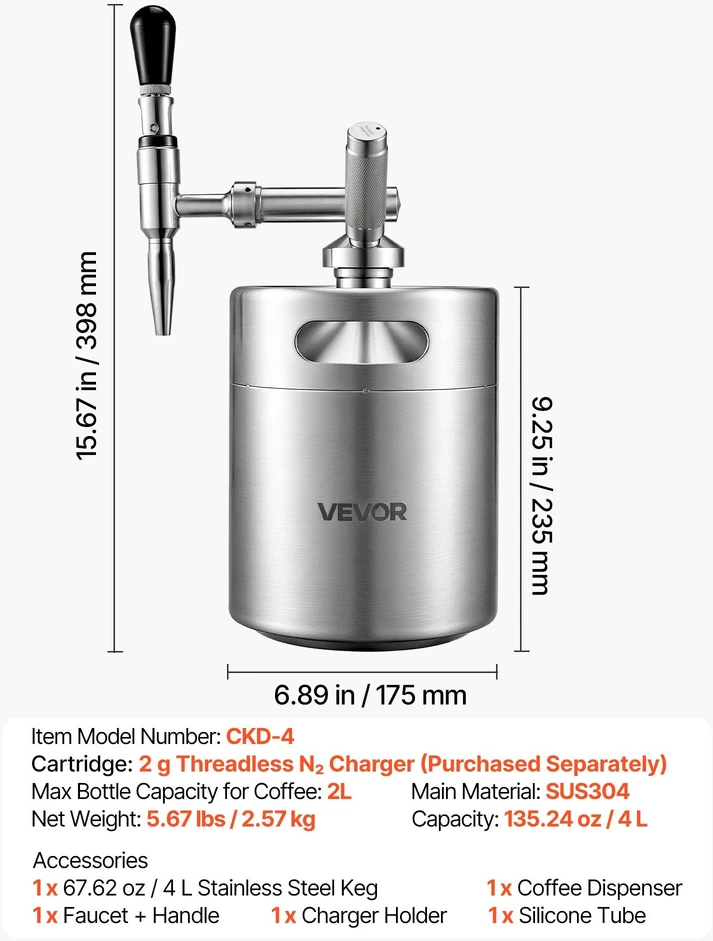 VEVOR Nitro cold brew kavos aparatas 4 l