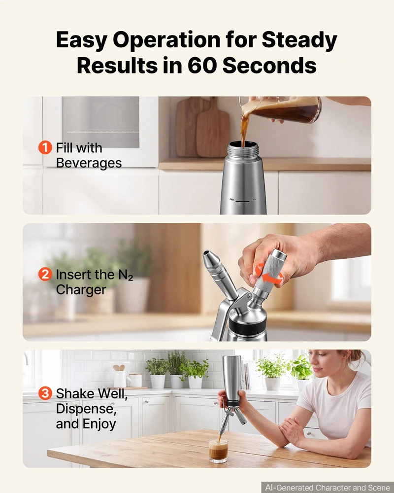 Nitro šalto plikymo kavos aparatas VEVOR SCW-500S, 0,5 l