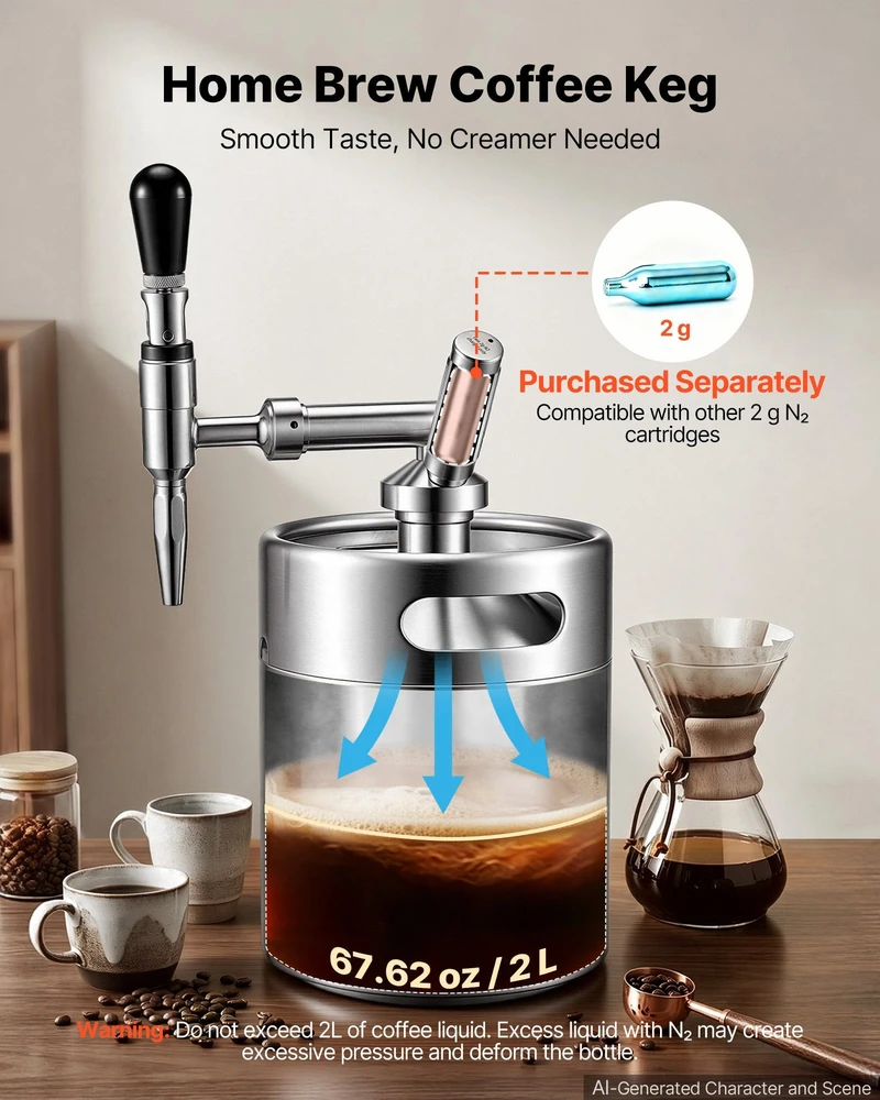 VEVOR Nitro cold brew kavos aparatas 4 l