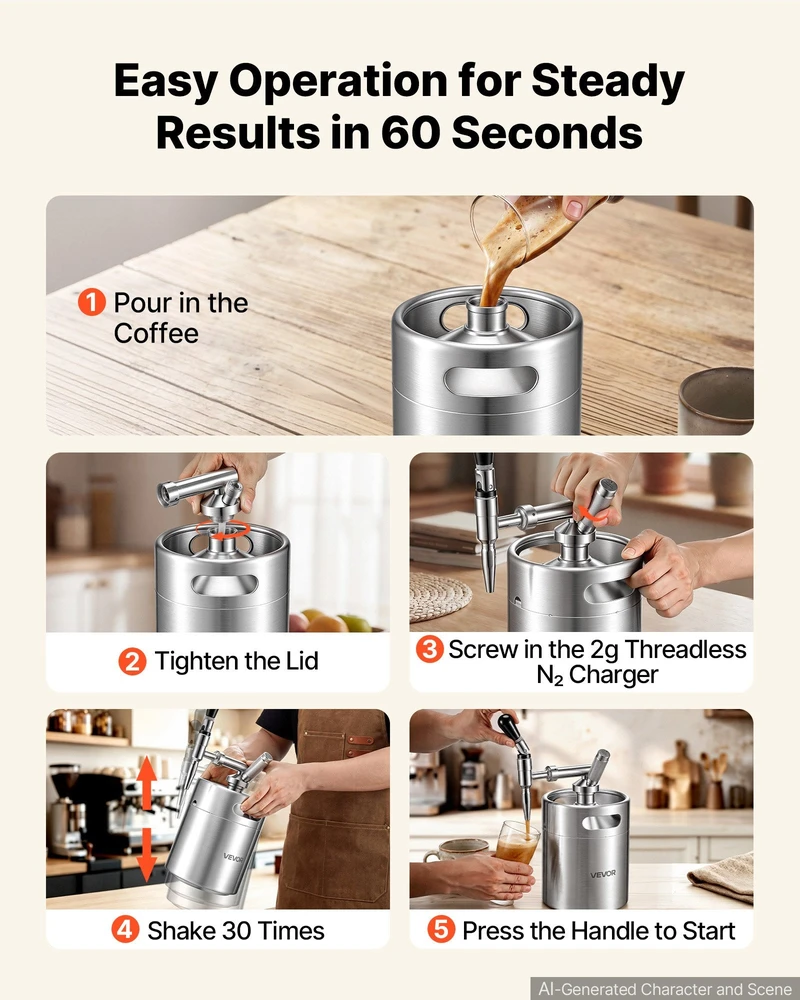 VEVOR Nitro cold brew kavos aparatas 4 l