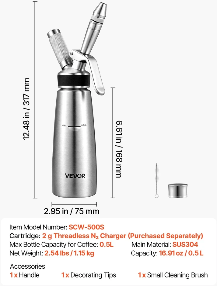Nitro šalto plikymo kavos aparatas VEVOR SCW-500S, 0,5 l