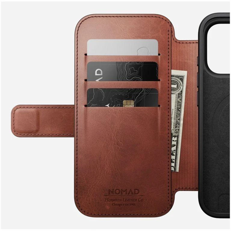 Dėklas Nomad Modern Leather Folio, olde dublin (Horween) - iPhone 17 Pro