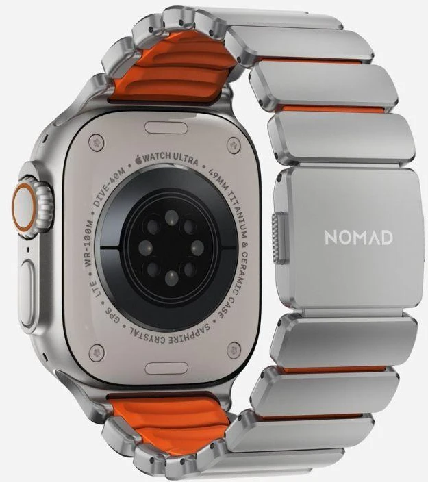 Apyrankė Nomad Stratos Band, natural titanium, ultra oranžinis FKM - AW 45/46/49mm