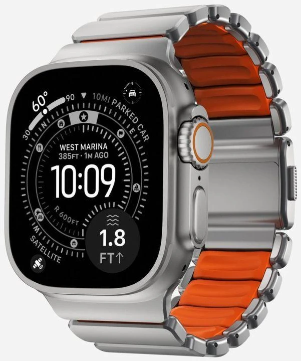 Apyrankė Nomad Stratos Band, natural titanium, ultra oranžinis FKM - AW 45/46/49mm