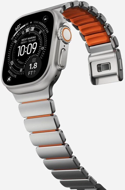 Apyrankė Nomad Stratos Band, natural titanium, ultra oranžinis FKM - AW 45/46/49mm