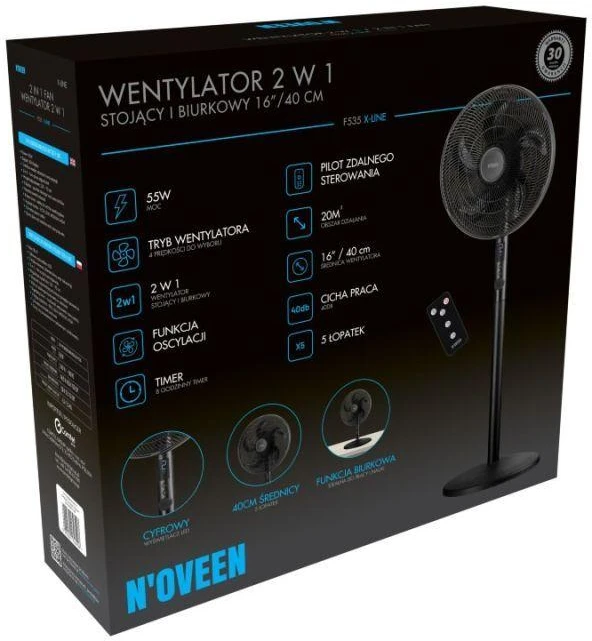 Ventiliatorius 2-in-1 pedestal and desk fan NOVEEN F535 16"/40 cm