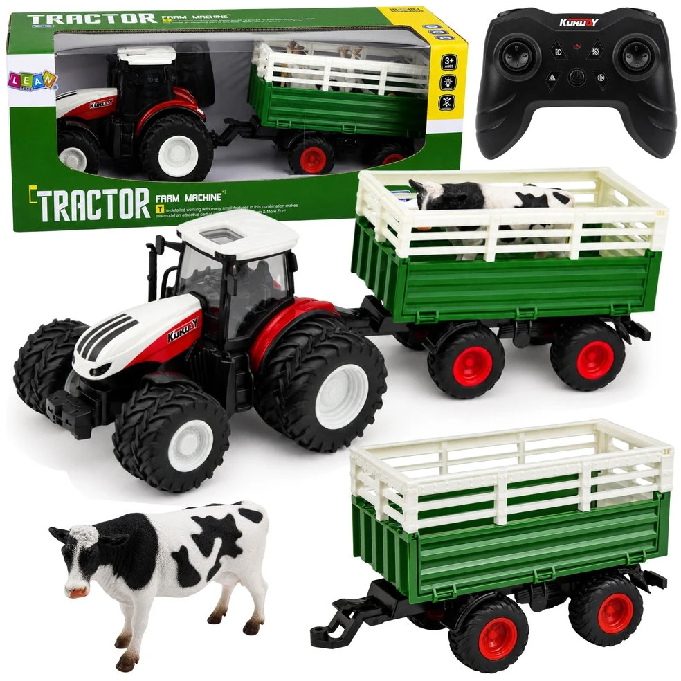 Lean Toys Nuotoliniu būdu valdomas traktorius 1:24 su priekaba