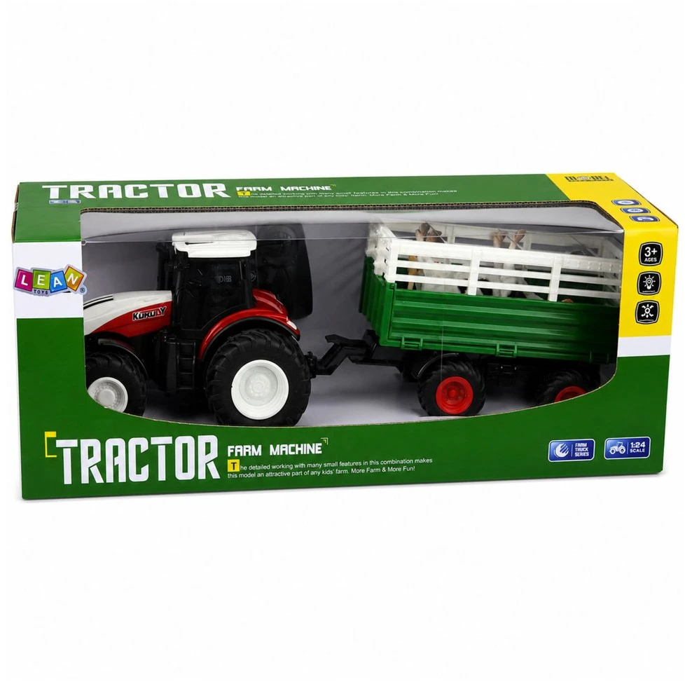 Lean Toys Nuotoliniu būdu valdomas traktorius 1:24 su priekaba