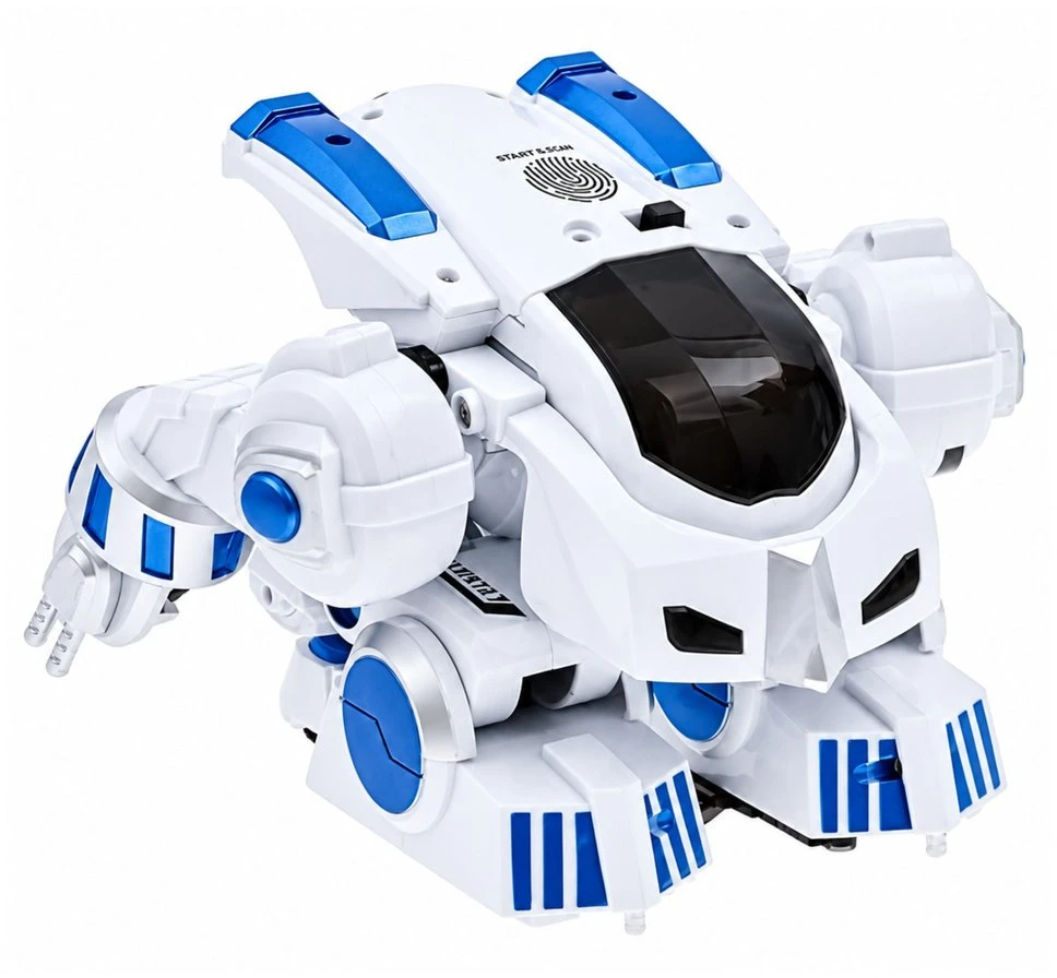 Nuotoliniu būdu valdomas žaislinis robotas, baltas ir mėlynas