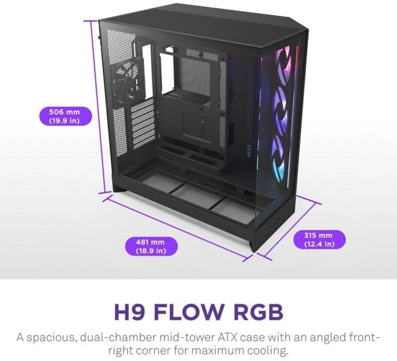 NZXT H9 Flow RGB+ (2025) juoda
