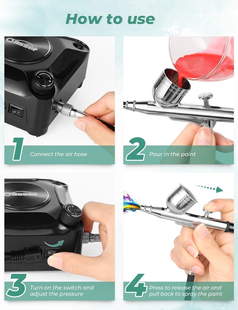 Oasser dvigubo veikimo aerografo rinkinys su kompresoriumi 2–36 PSI AK2-2