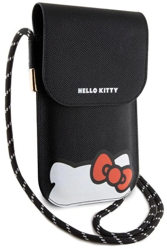 Hello Kitty HKOWBPSCKEK juodos spalvos odinė rankinė su paslėpta kačiuko virvele