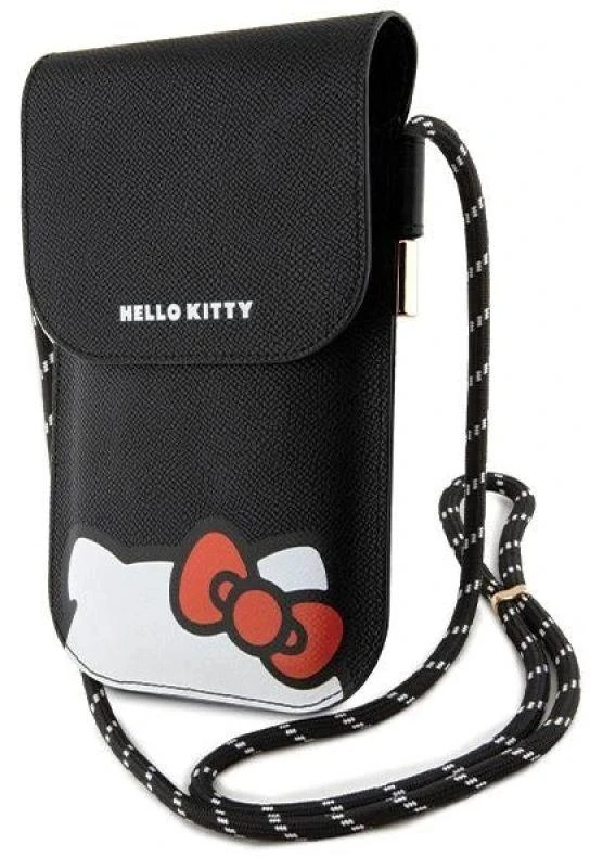 Hello Kitty HKOWBPSCKEK juodos spalvos odinė rankinė su paslėpta kačiuko virvele