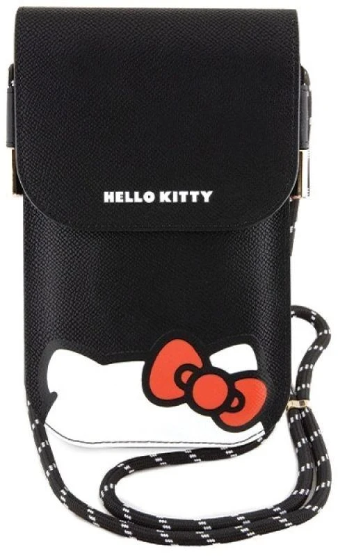 Hello Kitty HKOWBPSCKEK juodos spalvos odinė rankinė su paslėpta kačiuko virvele