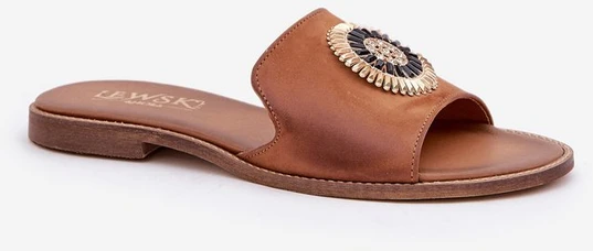 Odinės šlepetės su dekoru ir lygiu kulnu Zazoo camel