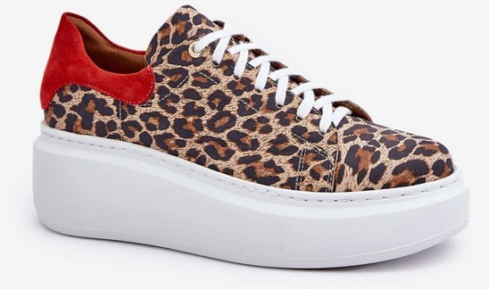 Odiniai auliniai sportbačiai su leopardo raštu rudos-raudonos spalvos