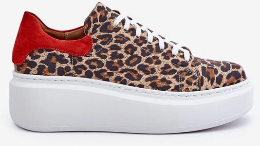 Odiniai auliniai sportbačiai su leopardo raštu rudos-raudonos spalvos