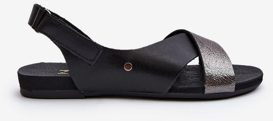 Odiniai sandalai su velcro juoda