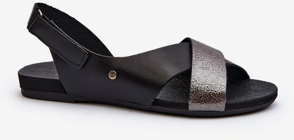 Odiniai sandalai su velcro juoda
