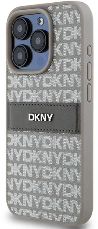 Apple iPhone 15 Pro Max DKNY dėklas odinis Mono Stripe & Metal Logo (DKHCP15XPRTHSLE) beige