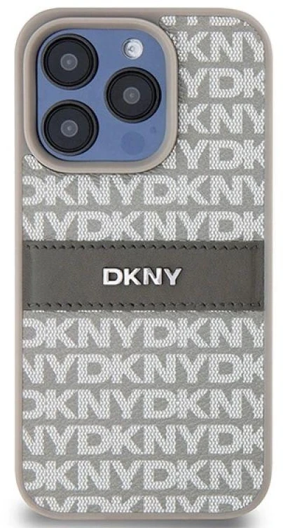 Apple iPhone 15 Pro Max DKNY dėklas odinis Mono Stripe & Metal Logo (DKHCP15XPRTHSLE) beige