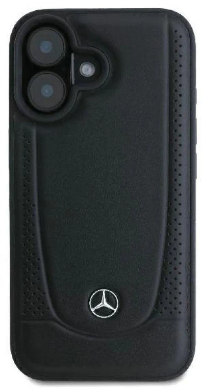 Mercedes MEHCP16SARMBK Apple iPhone 16 6.1″ juoda/juodos spalvos kietas dėklas Leather Urban