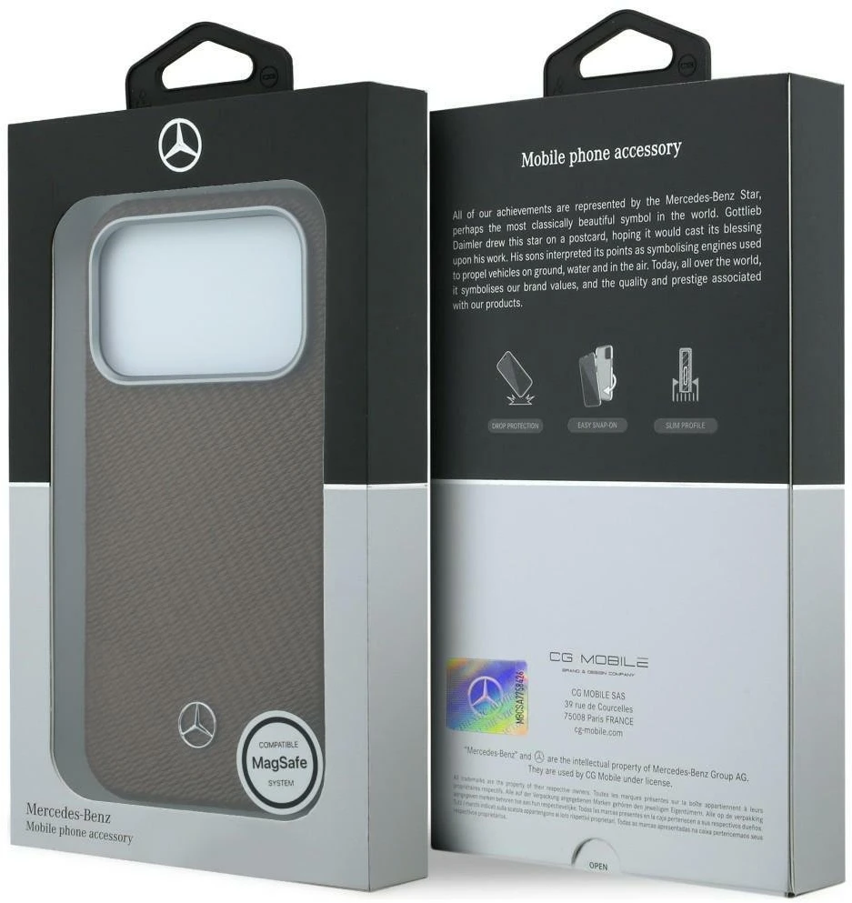 Mercedes PU Leather Semi Wrap MagSafe dėklas skirtas Apple iPhone 17 Pro Max Camel