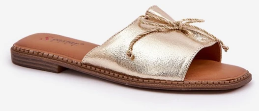 Odos imitacijos moteriškos šlepetės su kaspinu Step in style