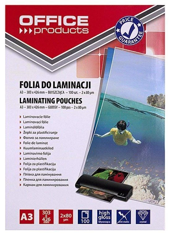 Pbs Connect BIURO ĮRANGA Laminavimo plėvelės, A3, 2x80 mikronų, blizgios, 100 lapų, skaidrios