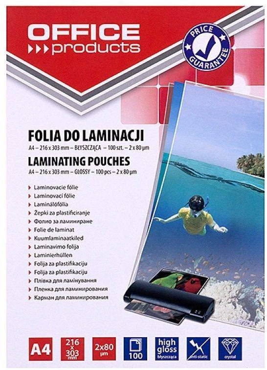 Pbs Connect BIURO ĮRANGA Laminavimo plėvelės, A4, 2x80 mikronų, blizgios, 100 lapų, skaidrios