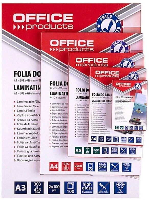 Office Products Laminavimo vokeliai, folija A4 2x100mic 100vnt