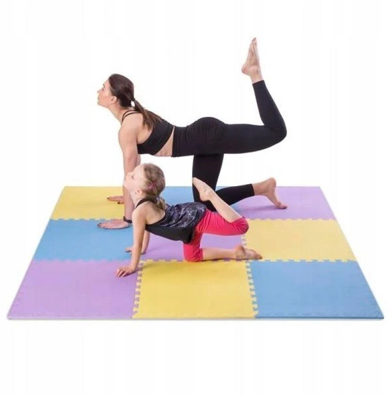 Sudedamas kilimėlis treniruotėms One Fitness MP10 geltonas-mėlynas-purpurinis, 60x60x1.0cm (9 dalių)